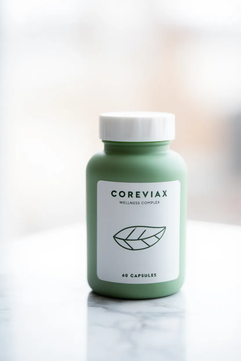 Coreviax wellness supplement bottle with natural green packaging